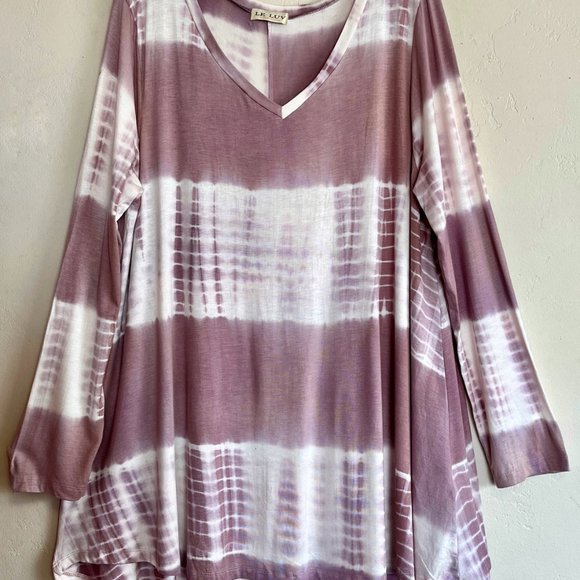 Women's 2XL 2X? Purple White Tie Dye Sexy Mini Tunic Dress V-Neck High Low NEW - Picture 2 of 7